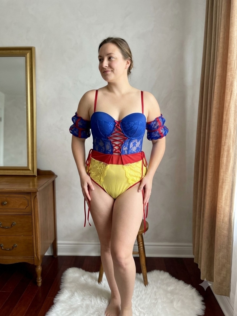 Yandy Blue, Red & Yellow Lace Bustier Set